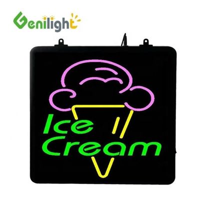 Четырёхугольный светодиодный неонный знак мороженого с анимационным освещением с открытой формой ABS