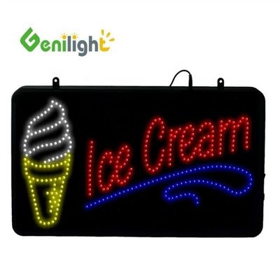 Четырёхугольный светодиодный неонный знак мороженого с анимационным освещением с открытой формой ABS