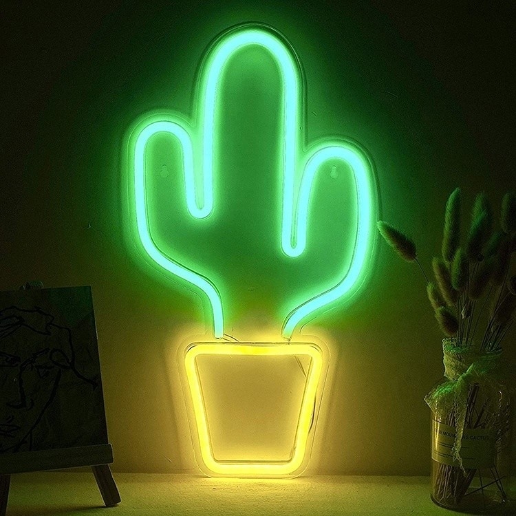 USB Powered LED Neon Sign для декорации спальни Большая форма кактуса для детей подростки мальчики девочки общежитие