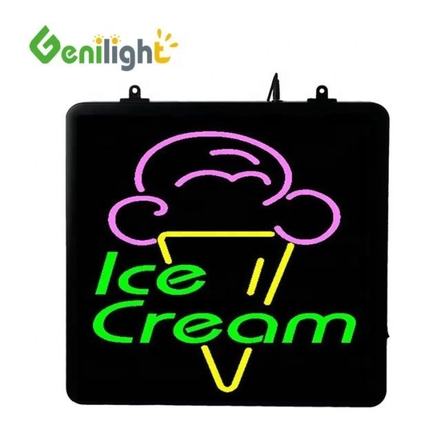 Четырёхугольный светодиодный неонный знак мороженого с анимационным освещением с открытой формой ABS